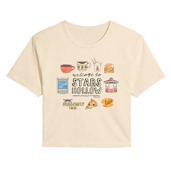 Juniors' Gilmore Girls Stars Hollow Grid Cropped Tee