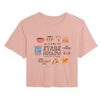 Juniors' Gilmore Girls Stars Hollow Grid Cropped Tee
