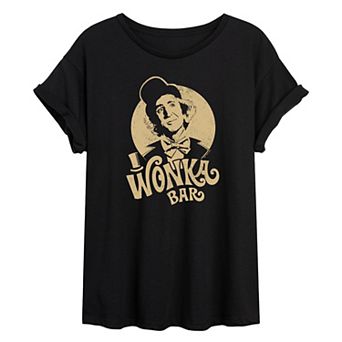 Juniors' Willy Wonka Wonka Bar Oversized Tee