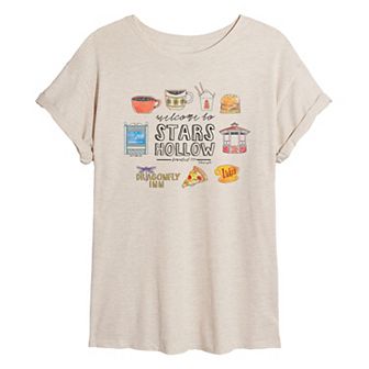 Juniors' Gilmore Girls Stars Hollow Grid Oversized Tee