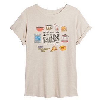 Juniors' Gilmore Girls Stars Hollow Grid Oversized Tee