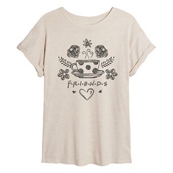 Juniors' Friends Floral Coffee Oversized Tee