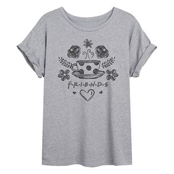 Juniors' Friends Floral Coffee Oversized Tee