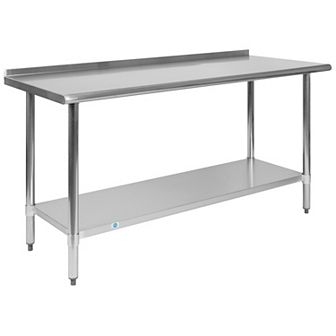 Emma and Oliver Stainless Steel 18 Gauge Prep and Work Table with Backsplash and Shelf, NSF
