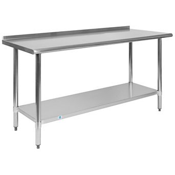Emma and Oliver Stainless Steel 18 Gauge Prep and Work Table with Backsplash and Shelf, NSF
