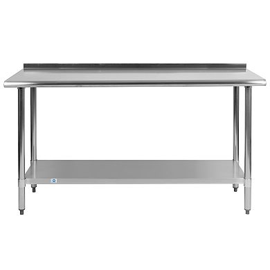 Emma and Oliver Stainless Steel 18 Gauge Prep and Work Table with Backsplash and Shelf, NSF