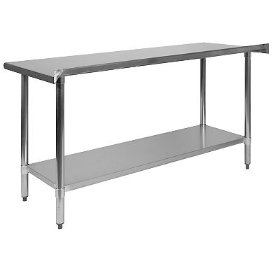 Emma and Oliver Stainless Steel 18 Gauge Prep and Work Table with Backsplash and Shelf, NSF