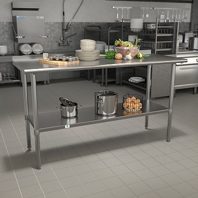 Emma and Oliver Stainless Steel 18 Gauge Prep and Work Table with Backsplash and Shelf, NSF