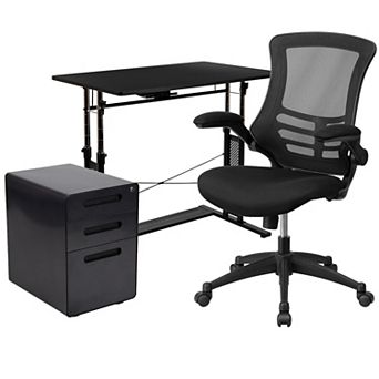 Emma and Oliver Work From Home Kit-Adjustable Computer Desk, Mesh Office Chair, Filing Cabinet