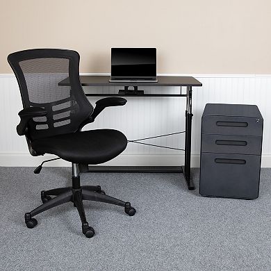 Emma and Oliver Work From Home Kit-Adjustable Computer Desk, Mesh Office Chair, Filing Cabinet