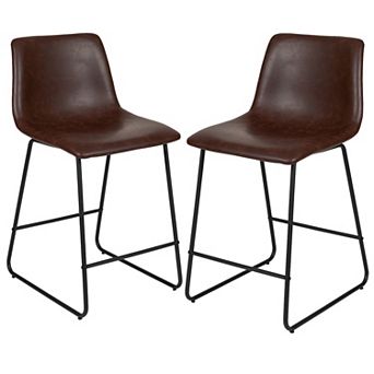 Merrick Lane 24 inch Faux Counter Height Bucket Seat Stools, Set of 2