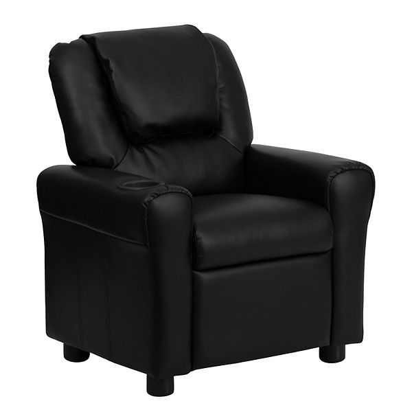 Emma and Oliver Contemporary Kids Recliner with Cup Holder and Headrest - Black Leathersoft