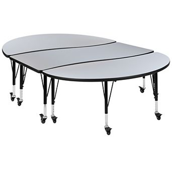 Emma and Oliver 3 pc Mobile 86" Oval Wave Collaborative Grey Kids Adjustable Activity Table Set