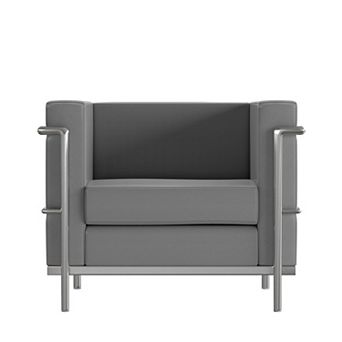 Emma and Oliver Contemporary LeatherSoft Chair with Double Bar Encasing Frame