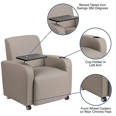 Emma and Oliver Tablet Arm Guest Chair with Front Wheel Casters and Cup Holder