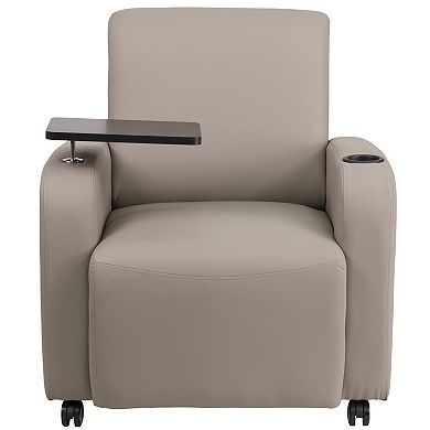 Emma and Oliver Tablet Arm Guest Chair with Front Wheel Casters and Cup Holder