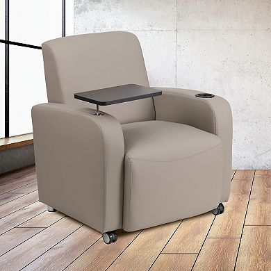 Emma and Oliver Tablet Arm Guest Chair with Front Wheel Casters and Cup Holder