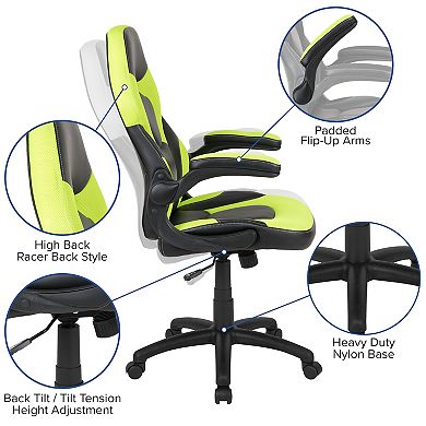 Emma and Oliver Gaming Desk and Racing Chair Set with Cup Holder and Headphone Hook