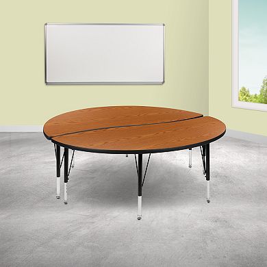 Emma and Oliver 2 Piece 60" Circle Collaborative Grey Kids Adjustable Activity Table Set