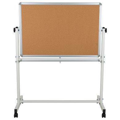 Emma and Oliver Reversible Mobile Cork Bulletin Board and White Board Stand with Pen Tray