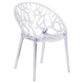 Emma and Oliver Transparent Oval Shaped Stacking Side Chair with Artistic Pattern Design