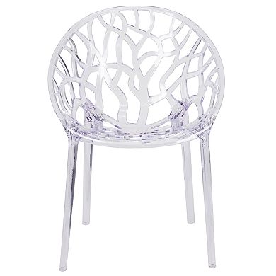 Emma and Oliver Transparent Oval Shaped Stacking Side Chair with Artistic Pattern Design