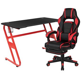 Emma and Oliver Gaming Bundle-Cup/Headphone Desk & Reclining Footrest Chair