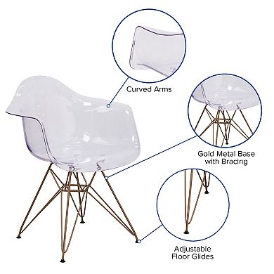 Emma and Oliver Transparent Side Chair with Arms and Gold Base