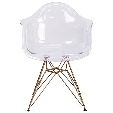 Emma and Oliver Transparent Side Chair with Arms and Gold Base