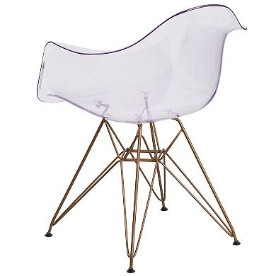 Emma and Oliver Transparent Side Chair with Arms and Gold Base