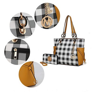 MKF Collection Yale Checkered Women's Tote Bag with Wallet by Mia K- 2 PCS