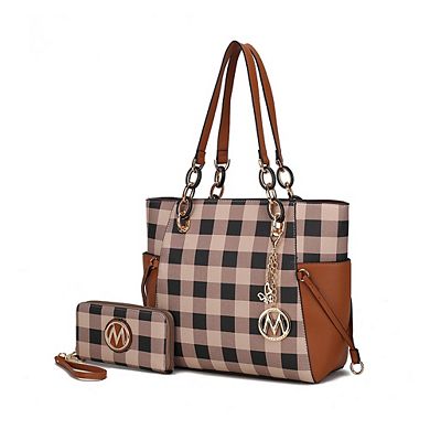 MKF Collection Yale Checkered Women's Tote Bag with Wallet by Mia K- 2 PCS