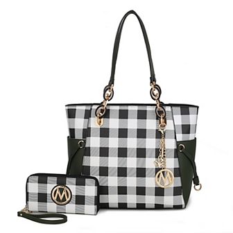 MKF Collection Yale Checkered Women's Tote Bag with Wallet by Mia K- 2 pc
