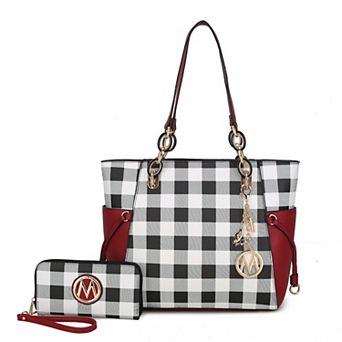 MKF Collection Yale Checkered Women's Tote Bag with Wallet by Mia K- 2 pc