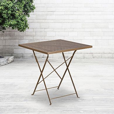 Emma and Oliver Commercial Grade 28" Square Colorful Metal Garden Patio Folding Patio Table