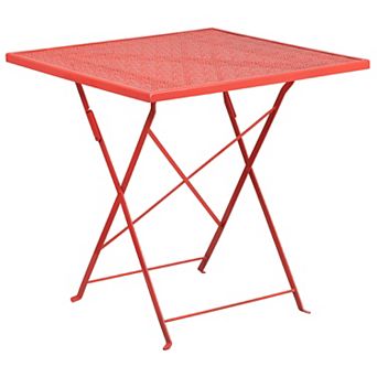 Emma and Oliver Commercial Grade 28" Square Colorful Metal Garden Patio Folding Patio Table