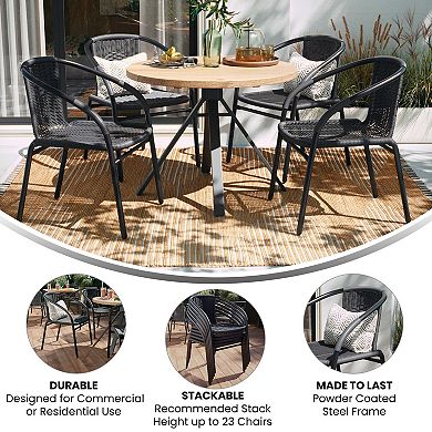 Emma and Oliver 4 Pack Rattan Indoor-Outdoor Restaurant Stack Chair with Curved Back