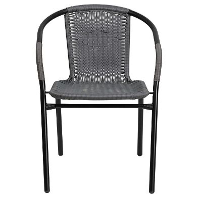 Emma and Oliver 4 Pack Rattan Indoor-Outdoor Restaurant Stack Chair with Curved Back
