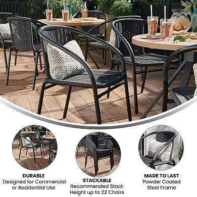 Emma and Oliver 4 Pack Rattan Indoor-Outdoor Restaurant Stack Chair with Curved Back