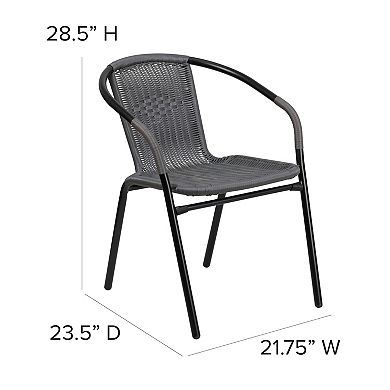 Emma and Oliver 4 Pack Rattan Indoor-Outdoor Restaurant Stack Chair with Curved Back