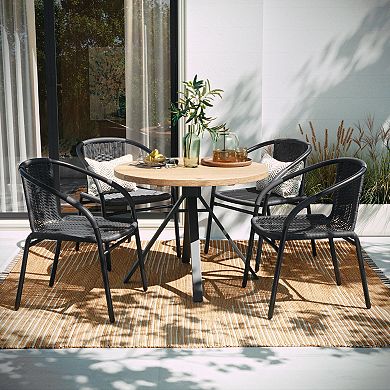 Emma and Oliver 4 Pack Rattan Indoor-Outdoor Restaurant Stack Chair with Curved Back