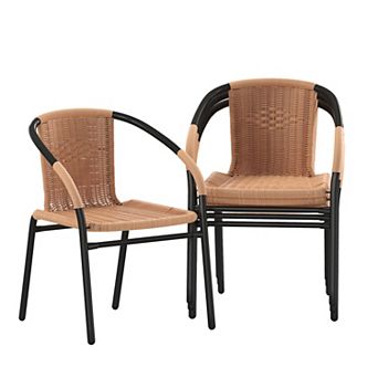 Emma and Oliver 4 Pack Rattan Indoor-Outdoor Restaurant Stack Chair with Curved Back