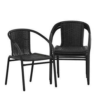 Emma and Oliver 4 Pack Rattan Indoor-Outdoor Restaurant Stack Chair with Curved Back