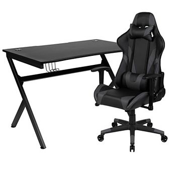 Emma and Oliver Gaming Bundle-Desk, Cup Holder/Headphone Hook & Reclining Chair