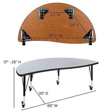 Emma and Oliver 2 Piece Mobile 60" Circle Collaborative Grey Kids Activity Table Set