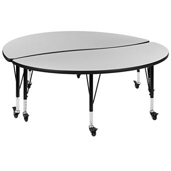 Emma and Oliver 2 pc Mobile 60" Circle Collaborative Grey Kids Activity Table Set