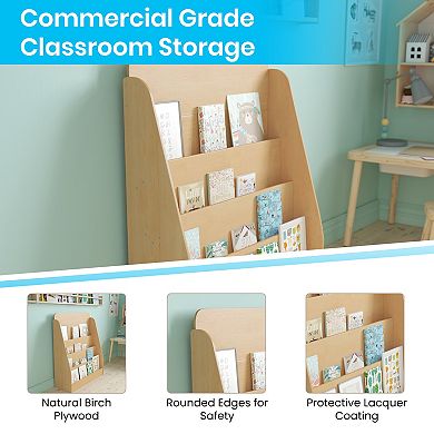 Emma and Oliver Kid's Wood Book Storage Shelf with 4 Storage Slats and Child-Friendly Curved Edges