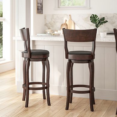 Merrick Lane Tally 30" Classic Wooden Back Swivel Bar Stool with Upholstered Padded Seat