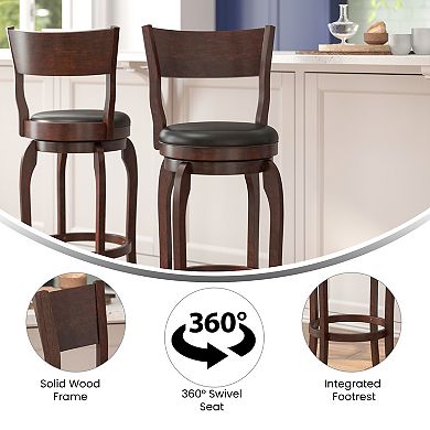 Merrick Lane Tally 30" Classic Wooden Back Swivel Bar Stool with Upholstered Padded Seat