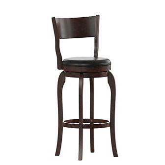 Merrick Lane Tally 30" Classic Wooden Back Swivel Bar Stool with Upholstered Padded Seat